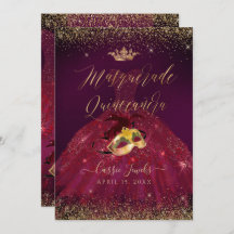 PixDezines Mascarada Quinceanera Burgundy Dourado