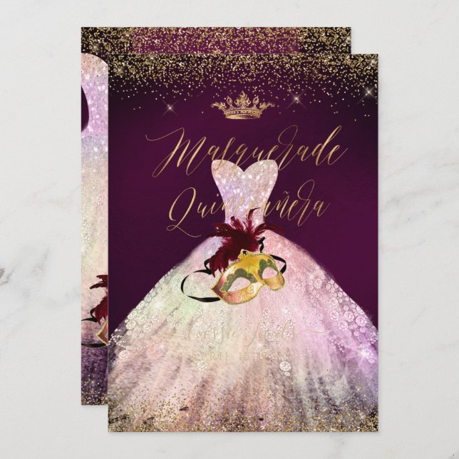 Convite PixDezines Mascarada Quinceanera Cotton Candy (Frente/Verso)