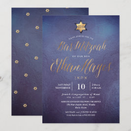 Convite PixDezines Minimalista Azul Ombre Mitzvah, Script