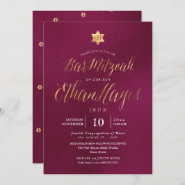 Convite PixDezines Minimalista Burgundy Mitzvah, Script