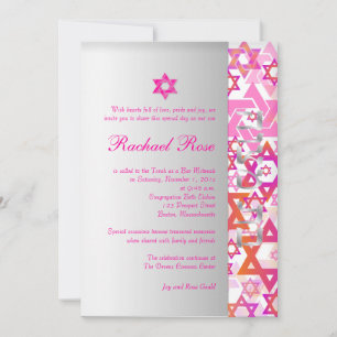 Convite PixDezines mod estrelas/Bar Mitzvah/rosa quente/pr