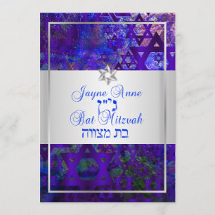 Convite PixDezines mod estrelas/Bar Mitzvah/roxo/prata