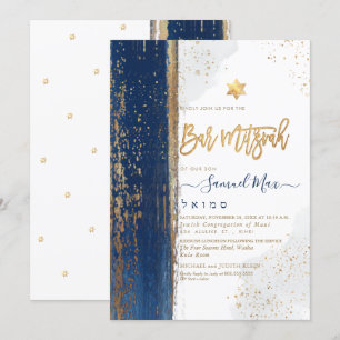 Convite PixDezines Moderno Tallit Abstrato Bar Mitzvah Inv