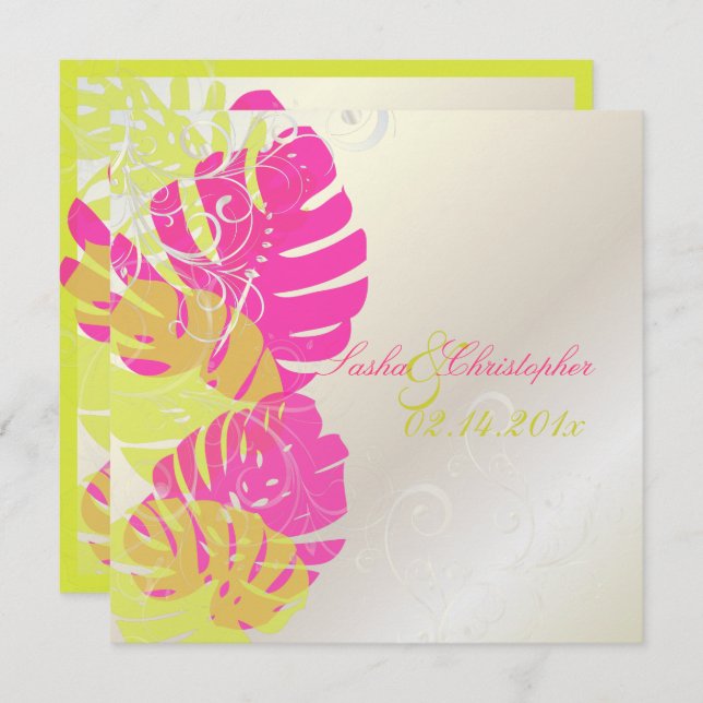 Convite PixDezines Monstera, Folhagem Tropical + Anilhas (Frente/Verso)