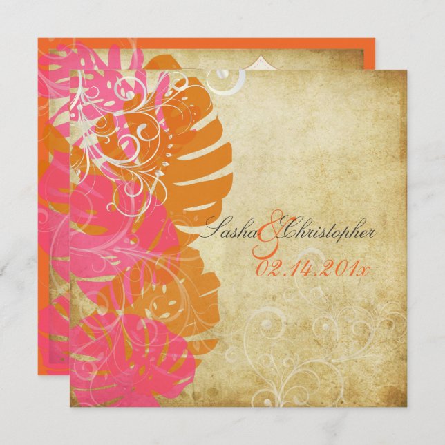 Convite PixDezines MONSTERA/PINK/ORANGE/SWIRLS (Frente/Verso)