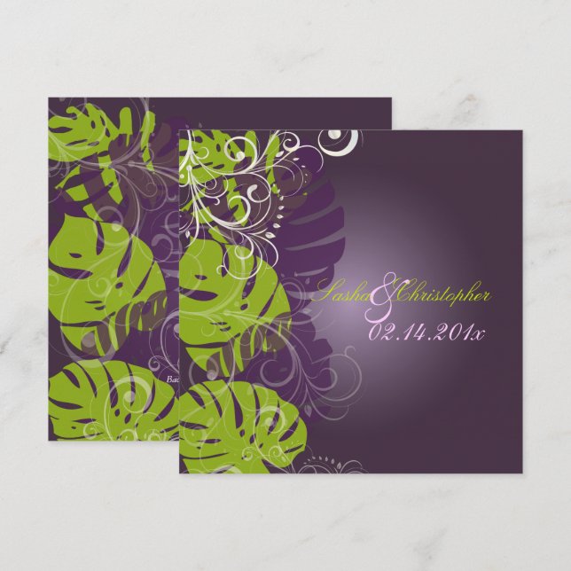 Convite PixDezines MONSTERA+SWIRLS PURPLE+VERDE (Frente/Verso)