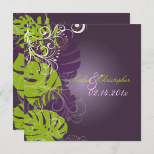 Convite PixDezines MONSTERA+SWIRLS PURPLE+VERDE