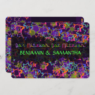 Convite PixDezines NEON/GRUNGE STARS/BAR+BAT MITZVAH