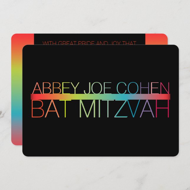 Convite PixDezines neons/typography/bat mitzvah (Frente/Verso)
