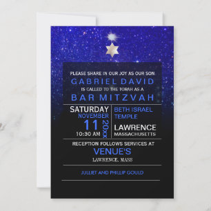 Convite PixDezines Night Sky/Blue/typografia/bar mitzvah