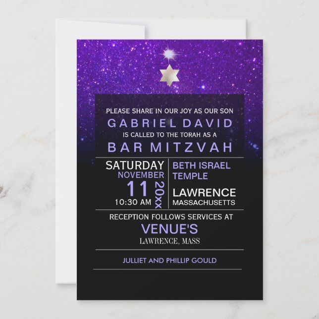 Convite PixDezines Night Sky/Purple/typografia/bar mitzvah (Verso)