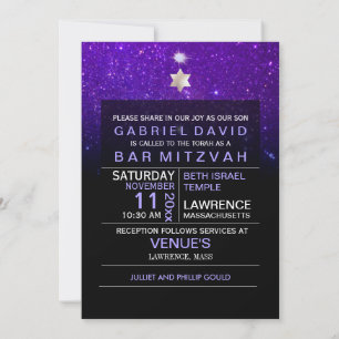 Convite PixDezines Night Sky/Purple/typografia/bar mitzvah