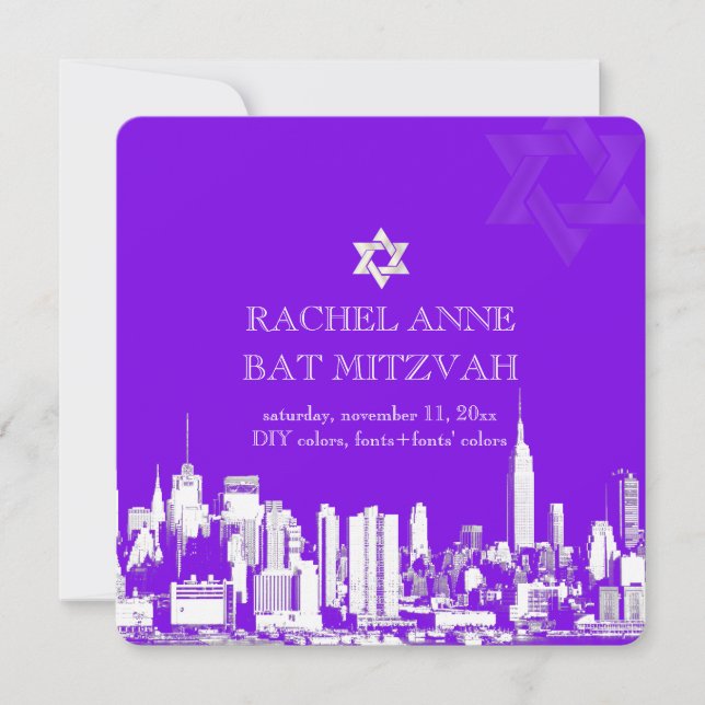 Convite PixDezines NYC skyline/bat mitzvah (Frente)