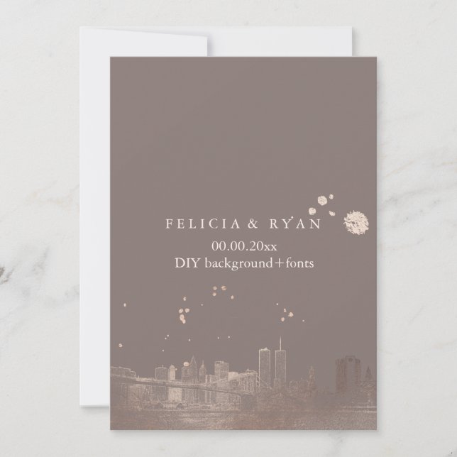 Convite PixDezines NYC Skyline/Rosa Dourado/Bckgrand DIY (Frente)