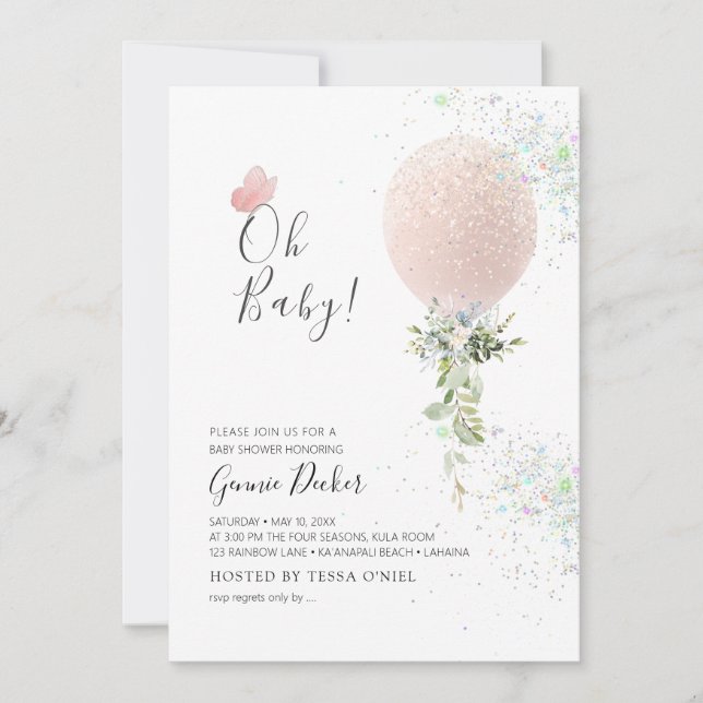 Convite PixDezines Oh Baby Bochecha Rosa Baby Chá de Bebê (Frente)