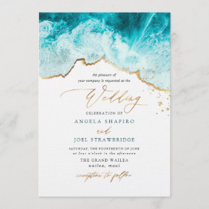 Convite PixDezines Ondas Marinhas Noiva Praia Casamento