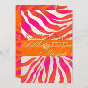 Convite PixDezines Orange Zebra, Bat Mitzvah