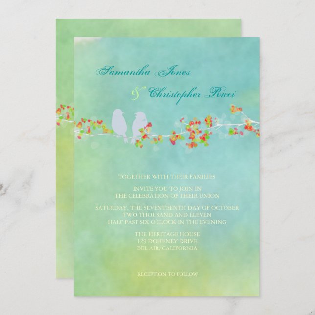 Convite PixDezines Original Love Birds on watercolor (Frente/Verso)