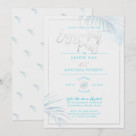 Convite PixDezines Palmas Azuis e Prateadas, Festa de Noiv