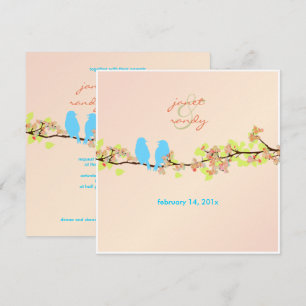 Convite PixDezines Pássaros de Amor/AZUL/FUNDO DIY