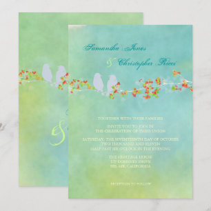 Convite PixDezines Pássaros Originais do Amor em aquarela