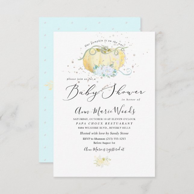 Convite PixDezines Pequeno Chá de fraldas de Abóbora (Frente/Verso)