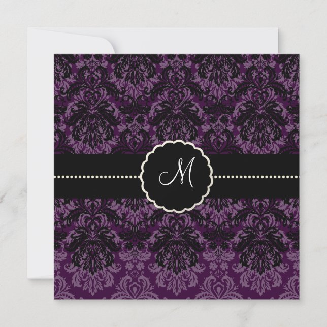 Convite PixDezines Piqué, Damask / Veludo Preto+Violeta (Frente)