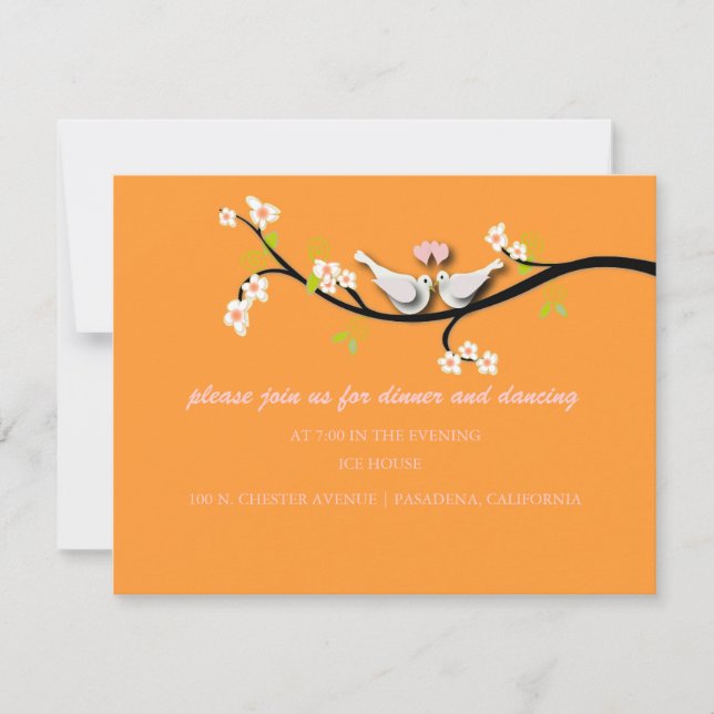 Convite PixDezines pombas/aves de amor/cor seca (Frente)