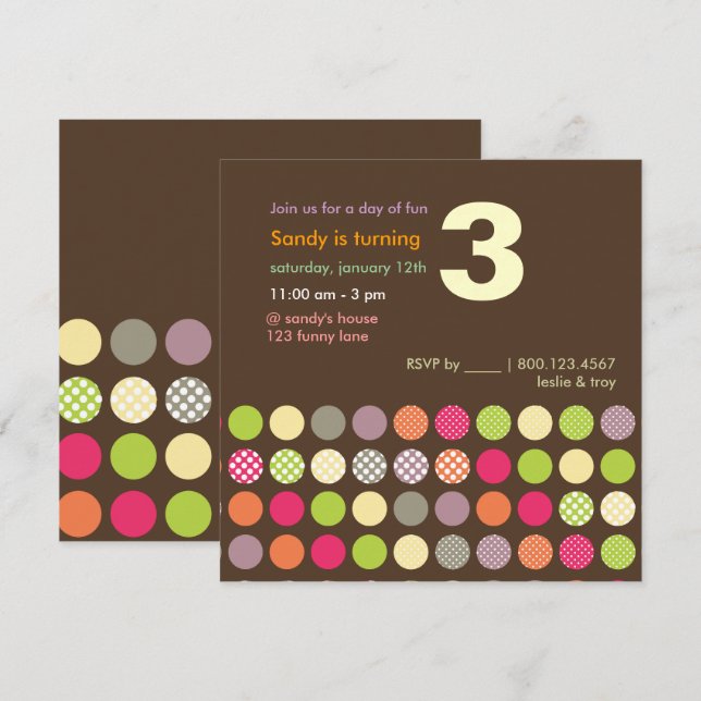 Convite PixDezines Pontos de Bolinhas Retro /Fundo para DI (Frente/Verso)