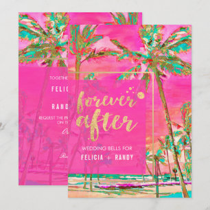 Convite PixDezines Praia Havaiana Vintage/Rosa/Ciano