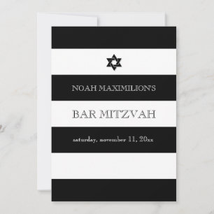 Convite PixDezines preto/branco/bar de listras mitzvah