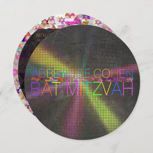 Convite PixDezines psychedelic stars/neon/bat mitzvah (Frente/Verso)