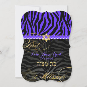 Convite PixDezines púrpura/cor DIY/Bat Zebra Mitzvah