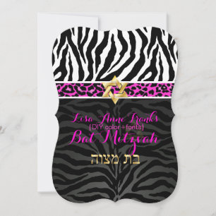 Convite PixDezines púrpura/cor DIY/Zebra/Bat Mitzvah