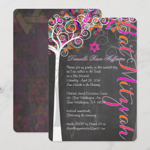 Convite PixDezines quadro-negro árvore da vida BAT MITZVAH