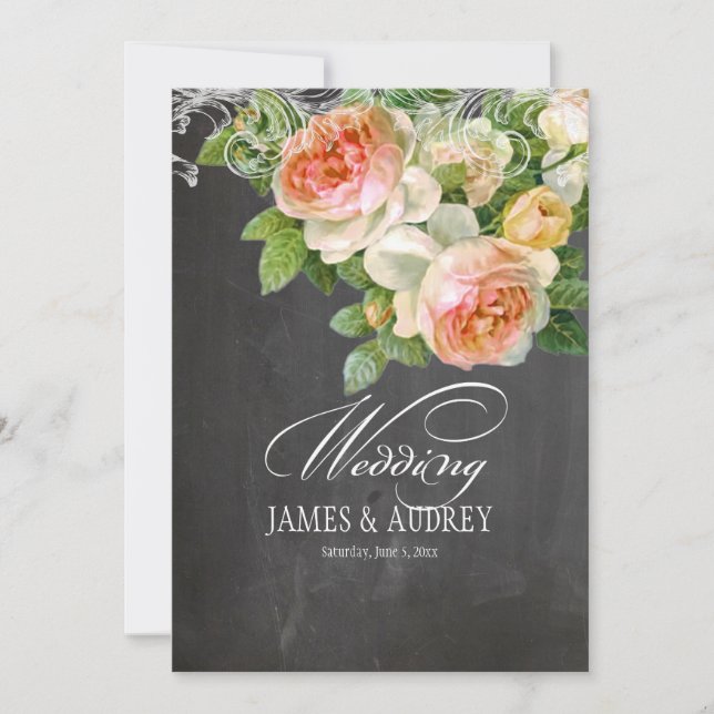 Convite PixDezines quadro-negro/rosa/rococó vintage (Frente)