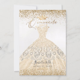 Convite PixDezines Quinceanera Champagne Dourada Glitter G