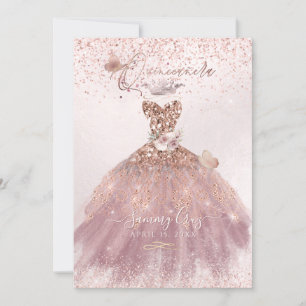 Convite PixDezines Quinceanera Dusty Rosa Glitter Gown