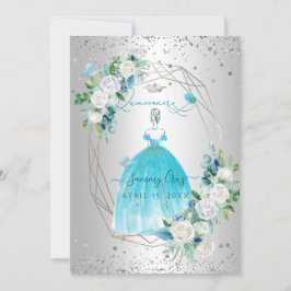 Convite PixDezines Quinceanera H2 Flores Aqua Azul