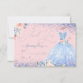 Convite PixDezines Quinceanera Obrigado Dusty Blue Gown