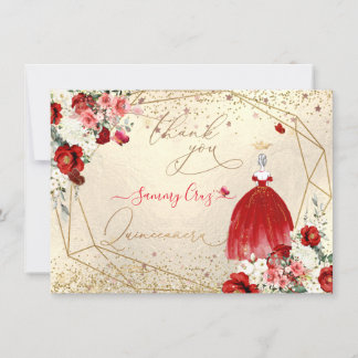 Convite PixDezines Quinceanera Red Gown Obrigado