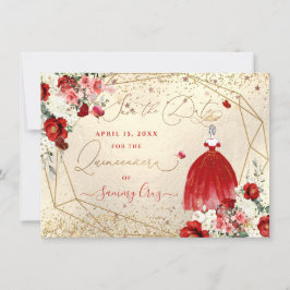 Convite PixDezines Quinceanera Red Gown Salve a Data