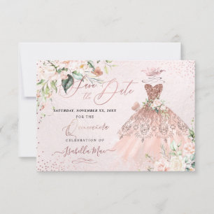 Convite PixDezines Quinceanera Salve o Dia Rosa Dourado