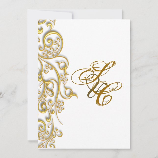 Convite PixDezines redemoinhos vintage dourado falso (Frente)