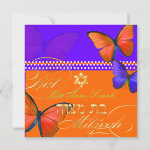 Convite PixDezines retro Papillon, Bat Mitzvah