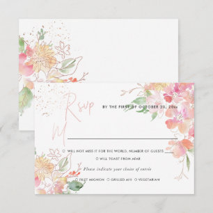Convite PixDezines Romance Corado Floral RSVP com Refeição