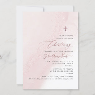 Convite PixDezines Rosa Bege com Dourado Batizado