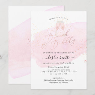 Convite PixDezines Rosa Champanhe com Bolhas Brunch Bubbly