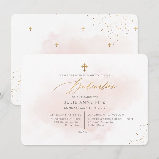 Convite PixDezines Rosa Choque Dedicatória Aquarela (Frente/Verso)