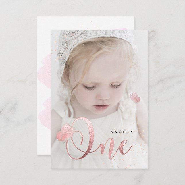 Convite PixDezines Rosa Dourado Borboletas Cor de Água (Frente/Verso)